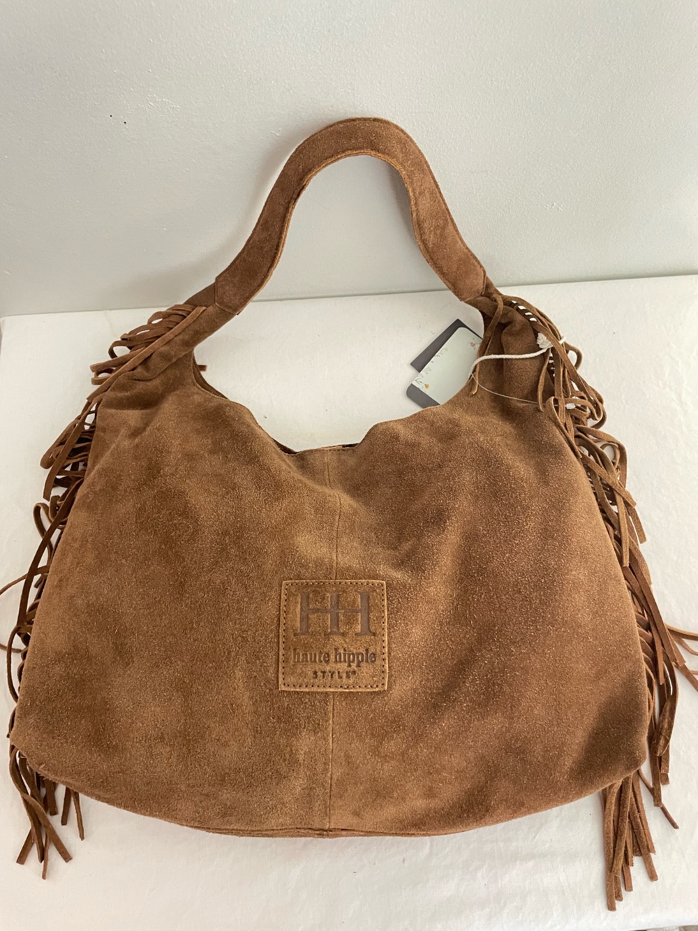 Haute Hippie Brown Suede Fringe Hobo Bag 100% Genuine Leather Western Bohemian - Picture 4 of 6